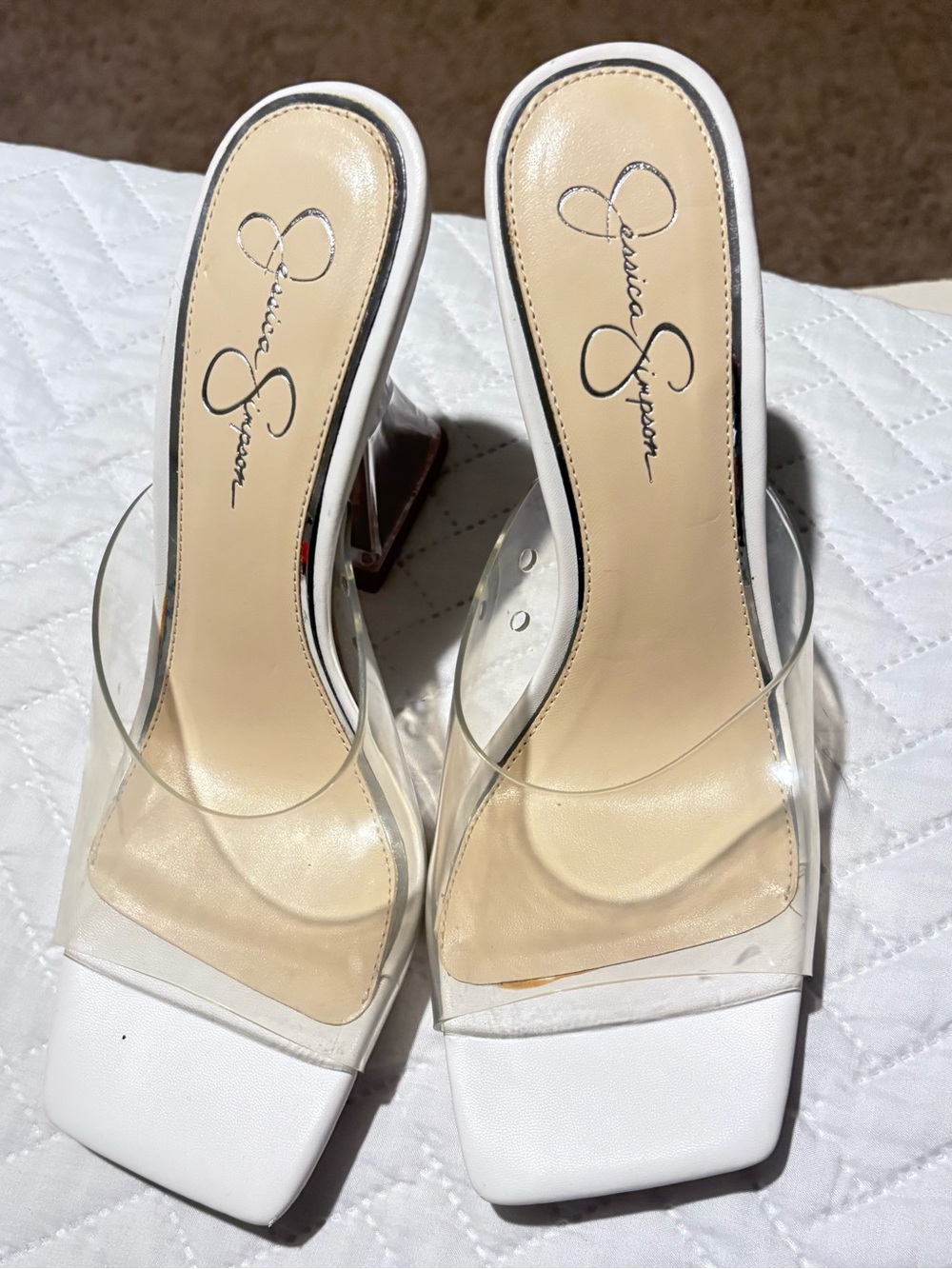 Jessica Simpson White Clear PVC Slide Mules